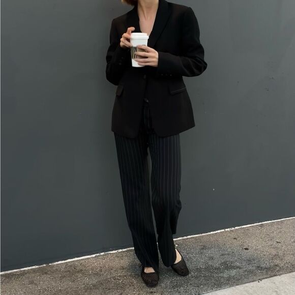 Sisley Pinstripe Blue Trousers Low Rise Pants Size 2 - Picture 3 of 7